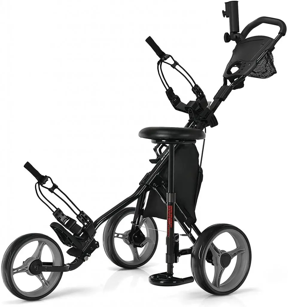 Tangkula Golf Push Pull Cart with Seat, Lightweight Foldable